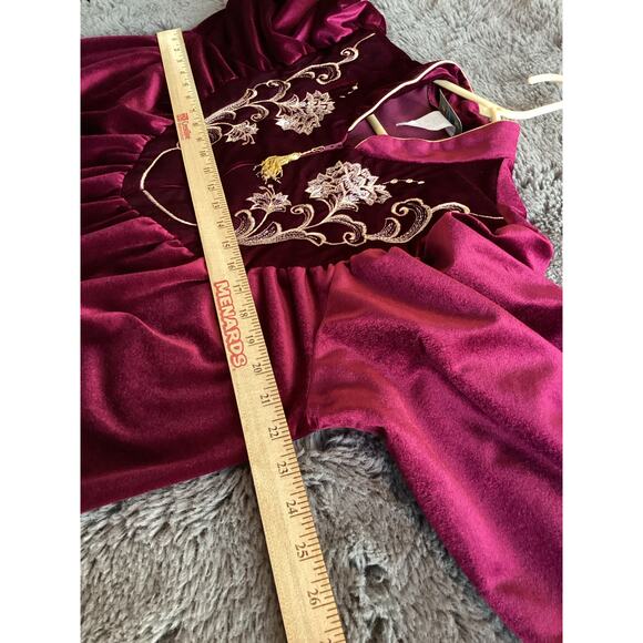 VTG Amanda Stewart Embroidered Floral Half Zip Jasmine Rose Robe Maroon Medium - Picture 6 of 8